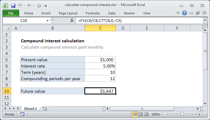 Excel formula Calculate compound interest Exceljet